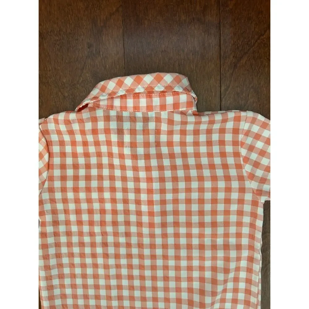 Me & Henry Orange Gingham Short Sleeve Baby Romper, Size 18-24 Months